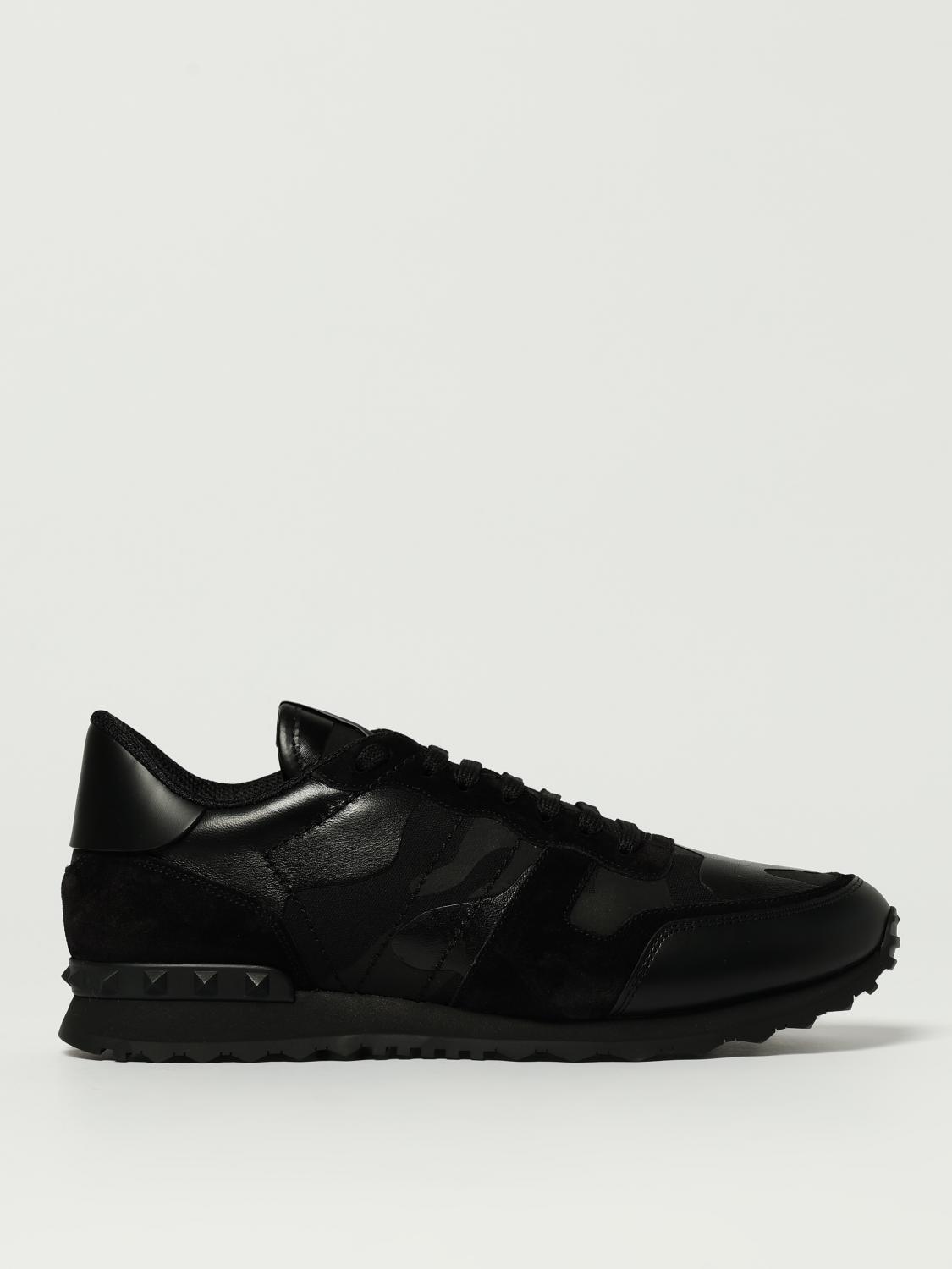 Valentino Garavani Man Sneakers Black Size 9 Soft Leather, Textile Fibers In Black