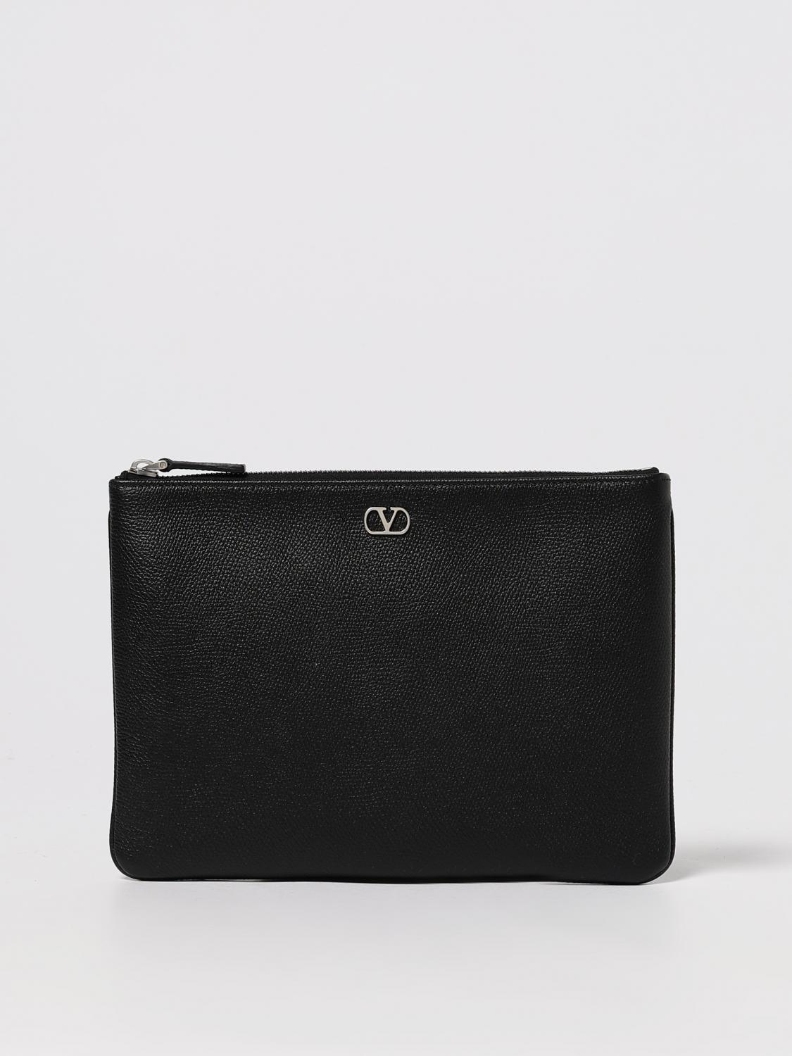 Valentino Vlogo Rectangular Textured Clutch Bag In Black