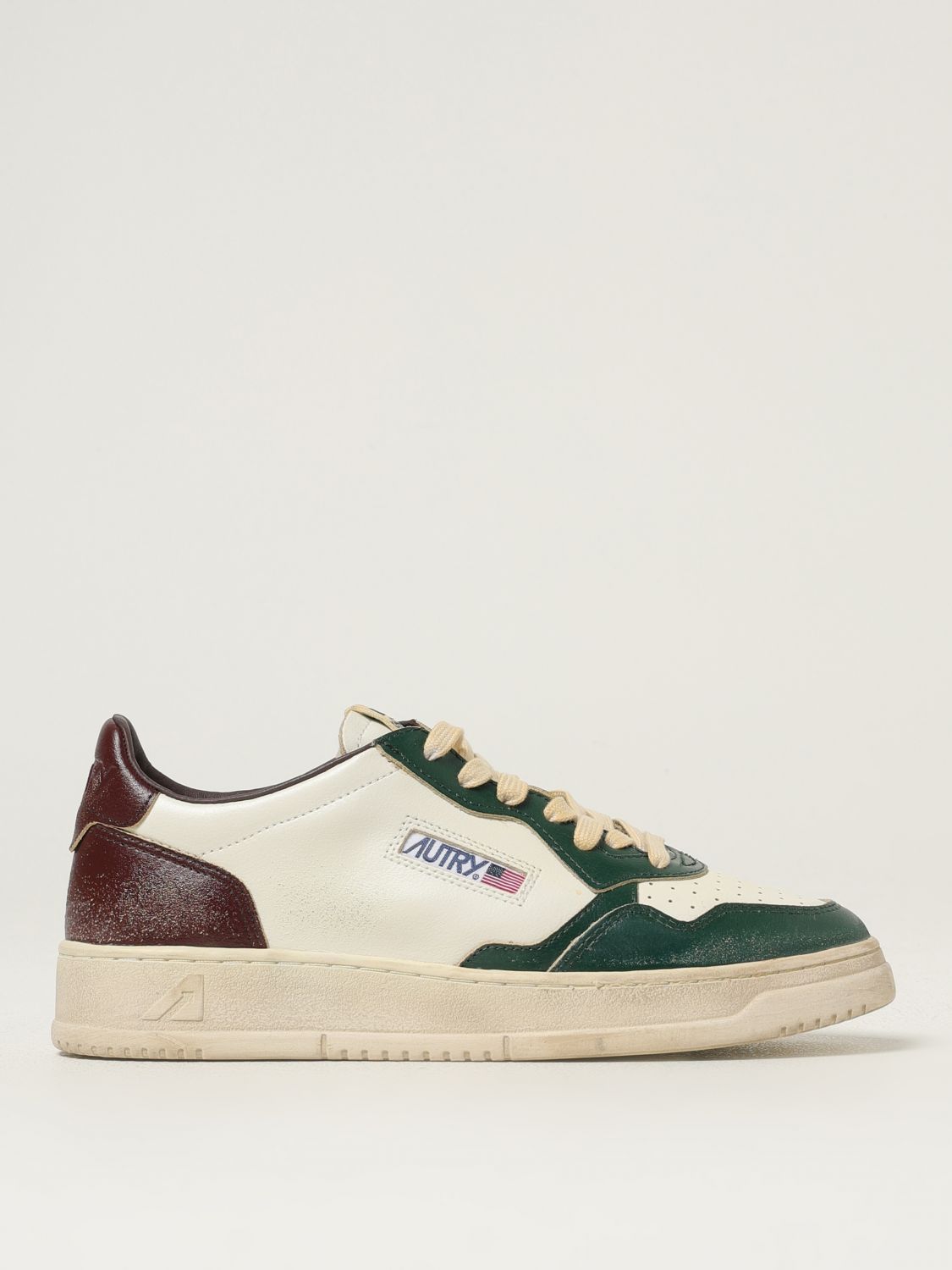 Autry Medalist Low Super Vintage Sneakers In White Pine Grove Leather And Rum Raisin In Animal Print