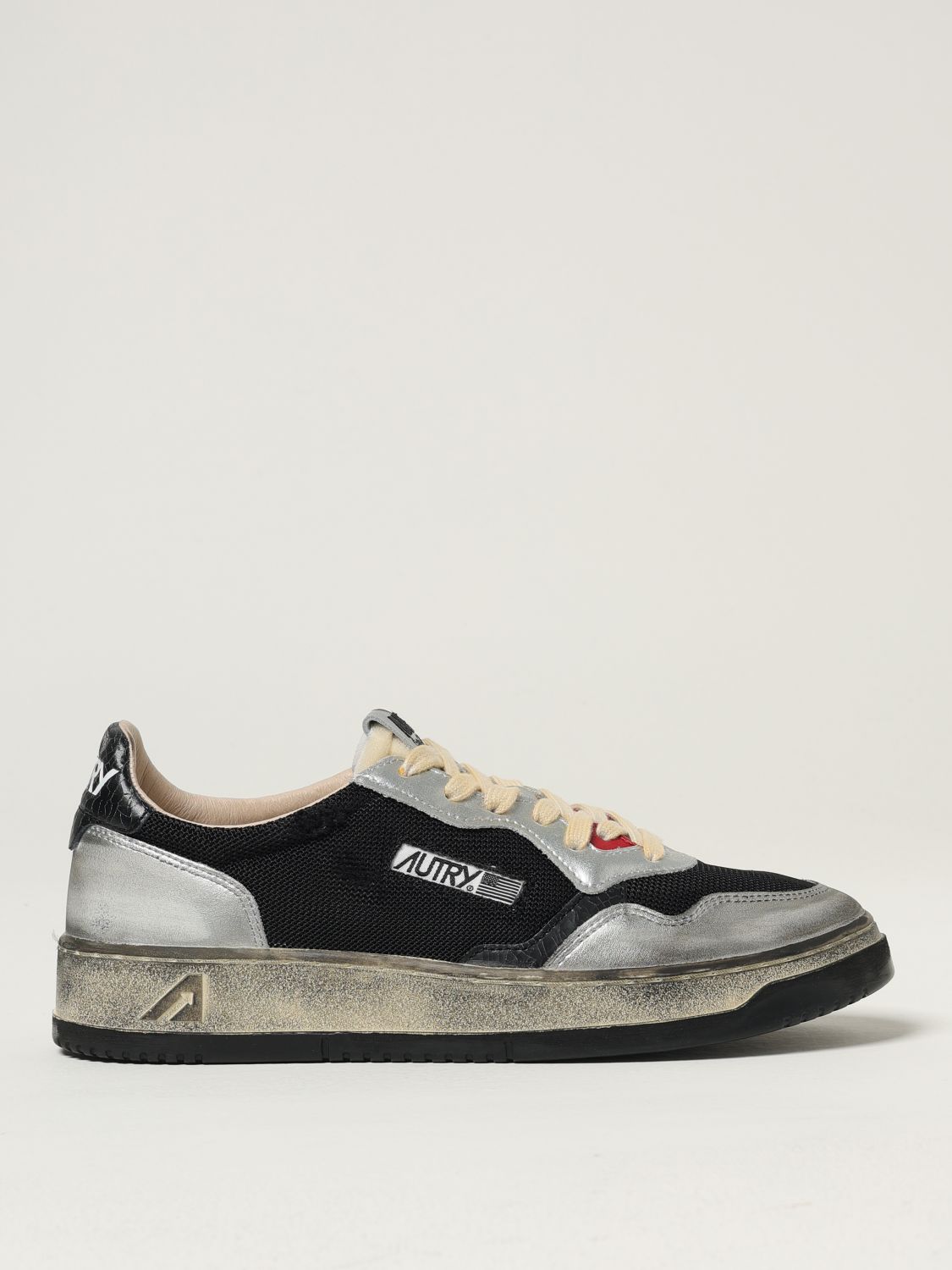 Autry Leather Low Top Sneakers With Laminated Inserts In Black