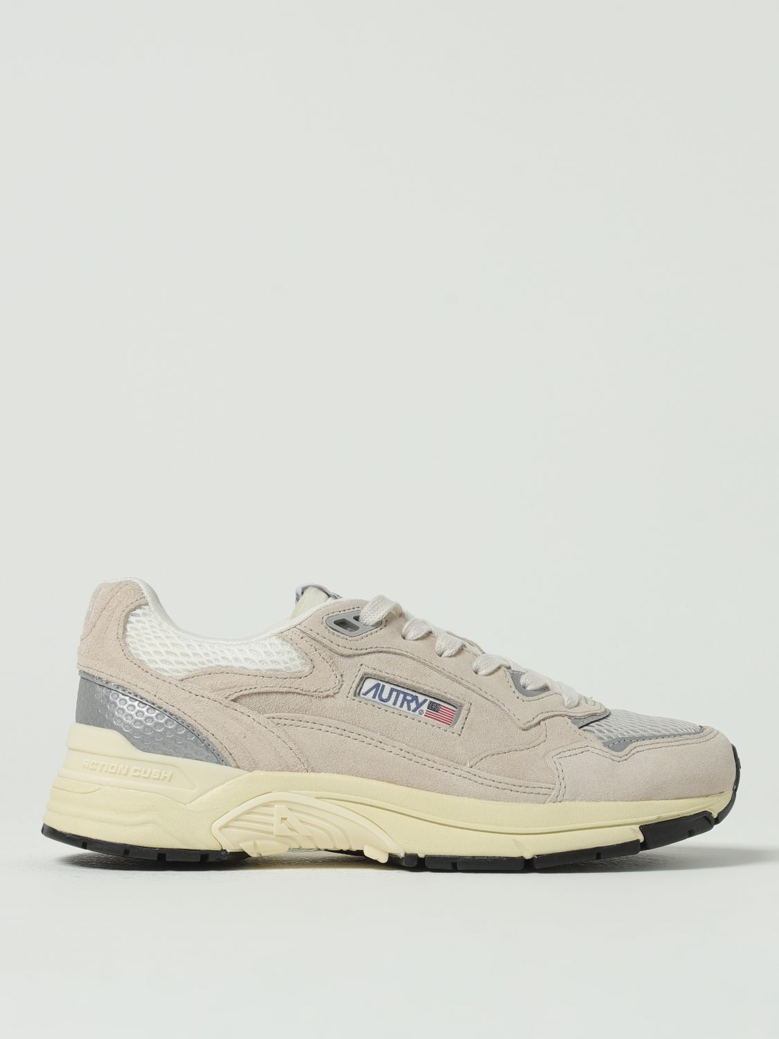 Autry Hyperway Mesh And Metallic Leather-trimmed Suede Sneakers In Neutral