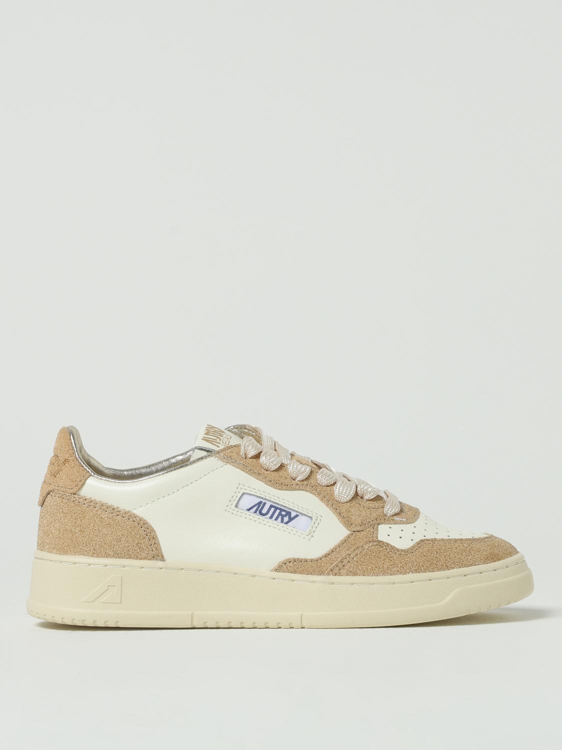Autry Beige And Brown Leather Medalist Low Sneakers In Pink