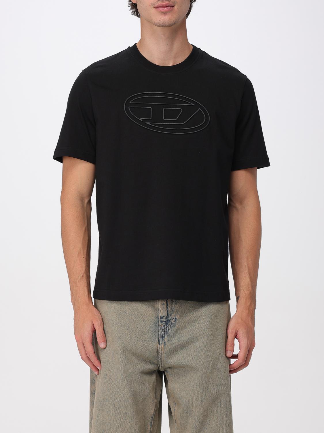 Diesel T-adjust-bigoval Logo-embossed Cotton T-shirt In Black