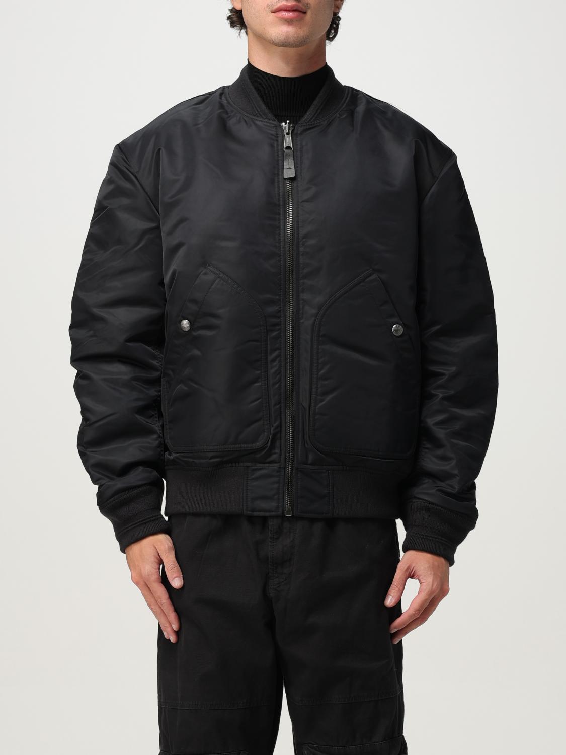 Diesel Classic Black Nylon Bomber Jacket With Zip And Side Pockets In Black