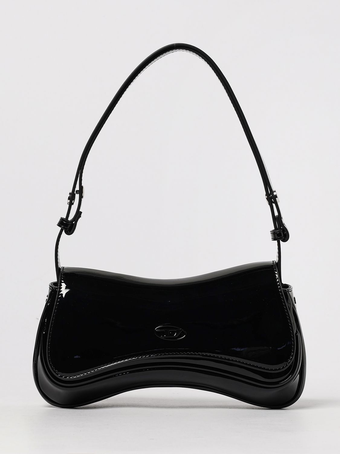 Diesel Curved Black Play Clutch With Glossy Finish And Magnetic Closure In Black