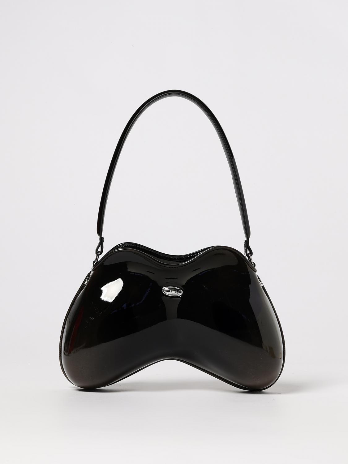 Diesel Double-d Bag In Black Patent Leather In Gray
