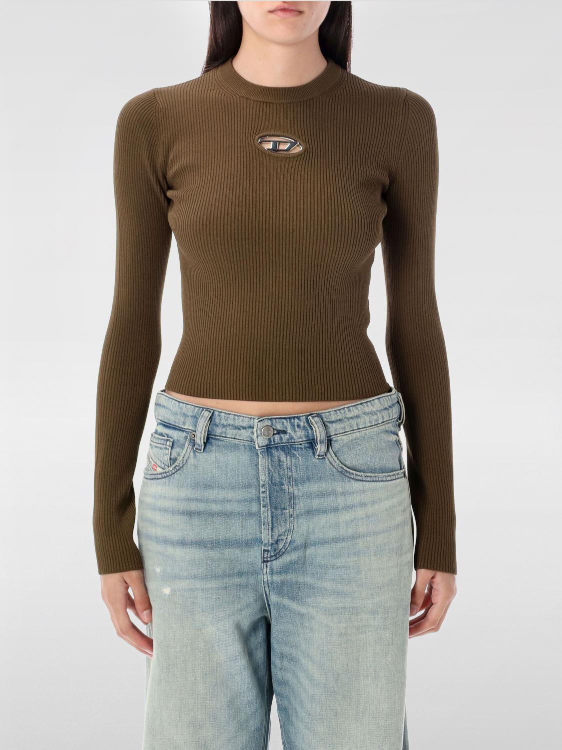 Diesel Ribbed Slim-fit Top With Cut-out Plaque Detail In Brown