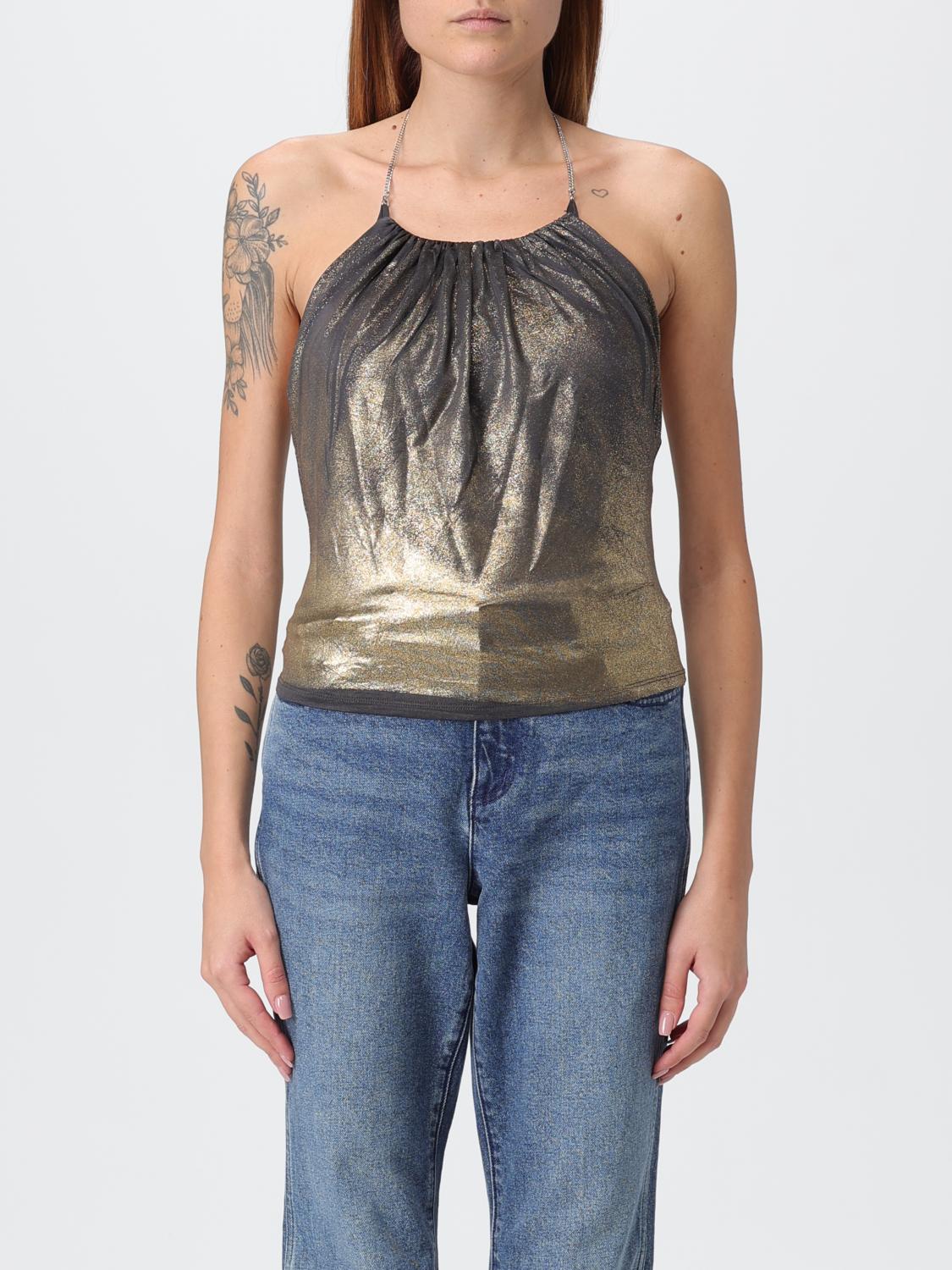 Diesel Jersey Top With Draped Neckline In Silver