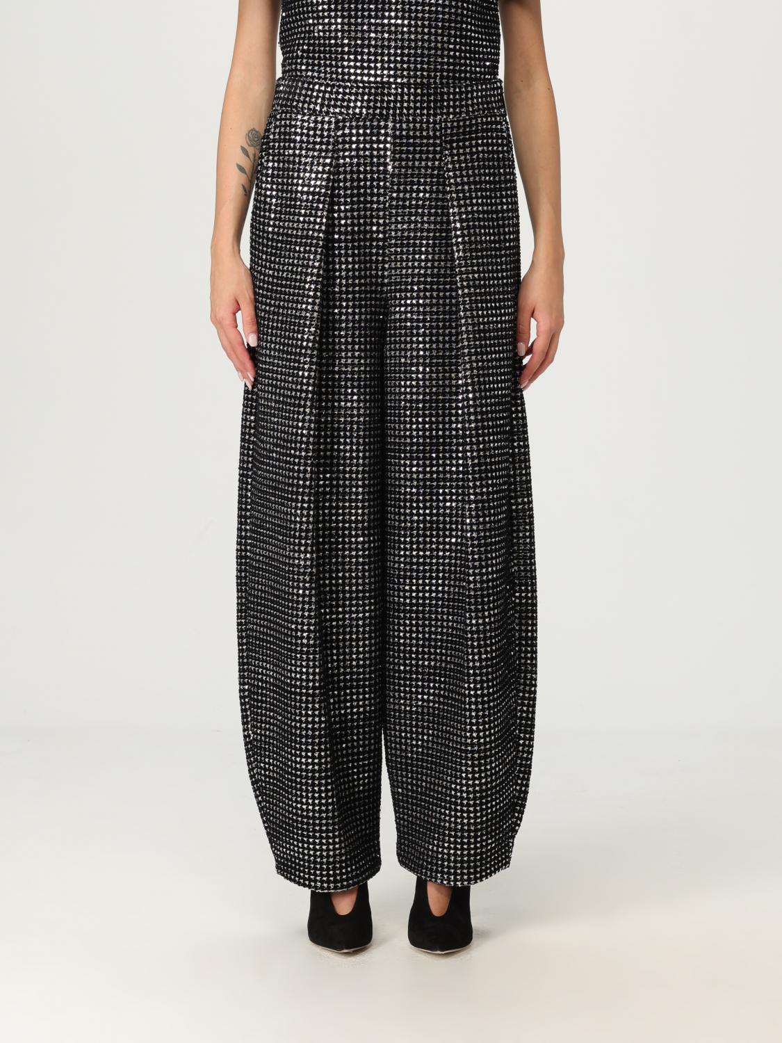 Giorgio Armani Single-pleat Jersey Trousers With A Flocked Print And Sequins In Black