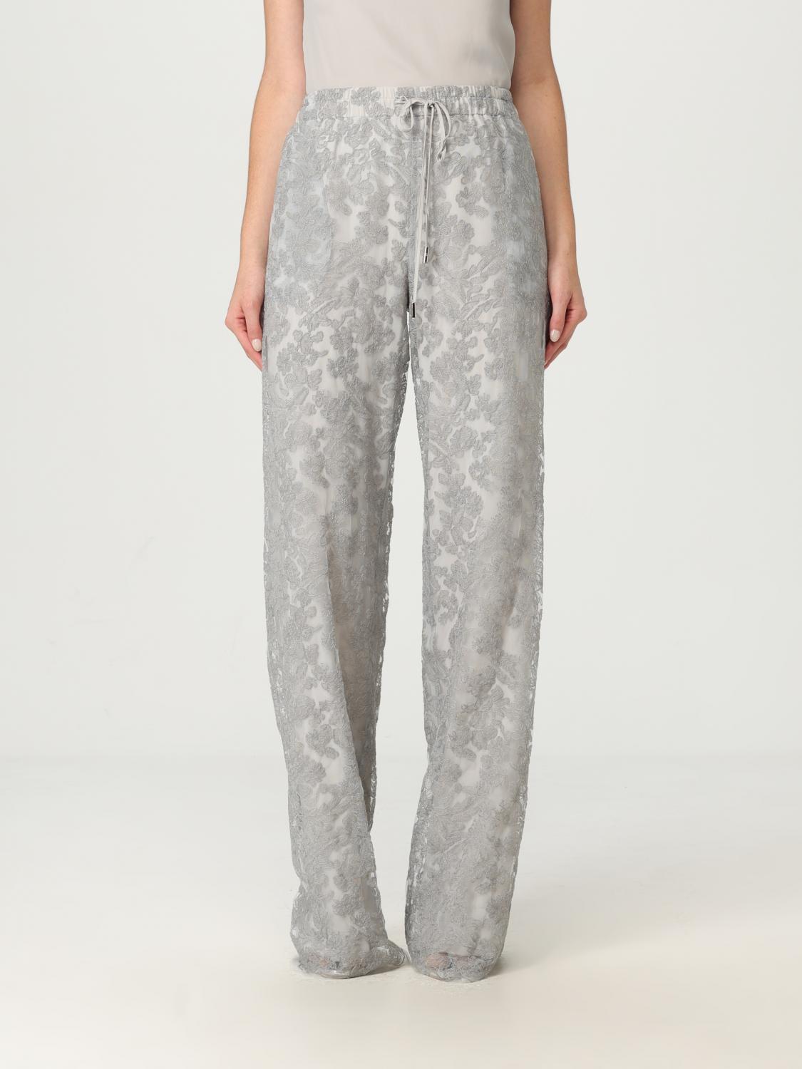 Ermanno Scervino Wide-leg Pants With Delicate Lace Overlaywaistband In Gray