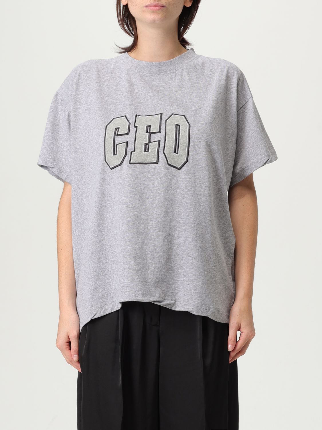 Balenciaga Ceo Asymmetrical Crewneck T-shirt In Gray