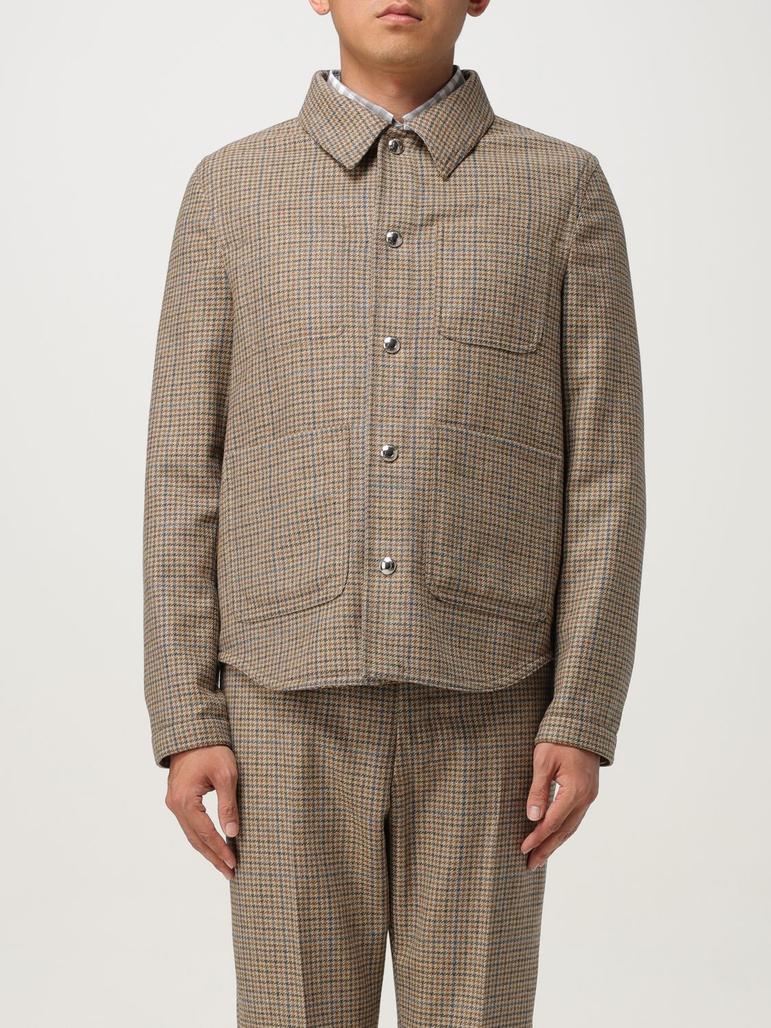 Thom Browne Checked Wool Tweed Overshirt In Brown