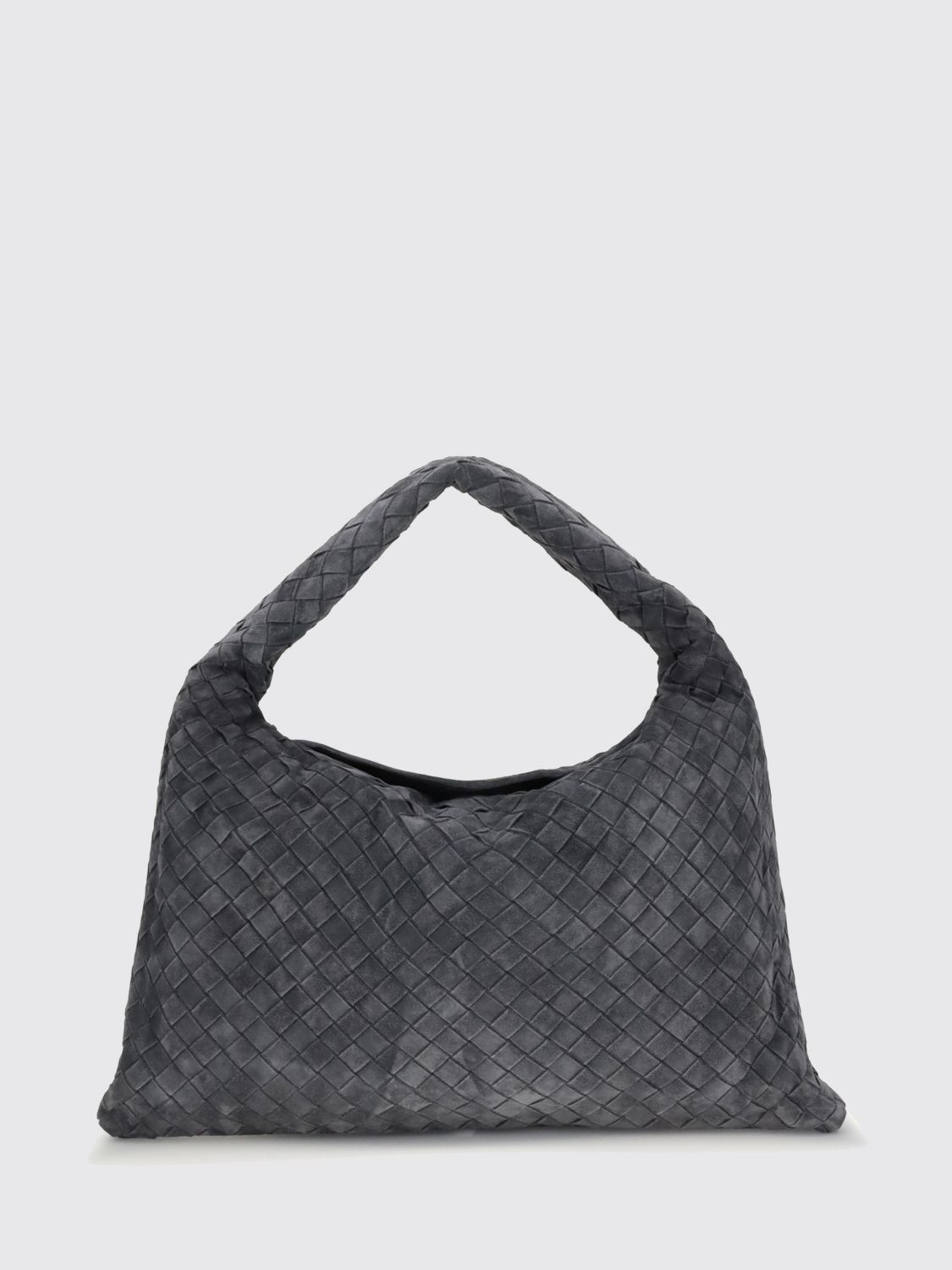 Bottega Veneta Women Small Hop Shoulder Bag In Graphite Suede In Black