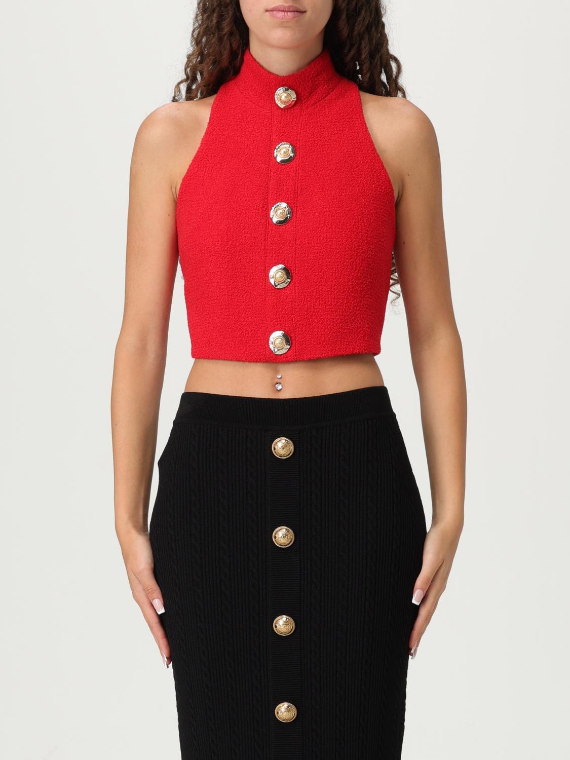 Balmain Red Virgin Wool Top Women In Red