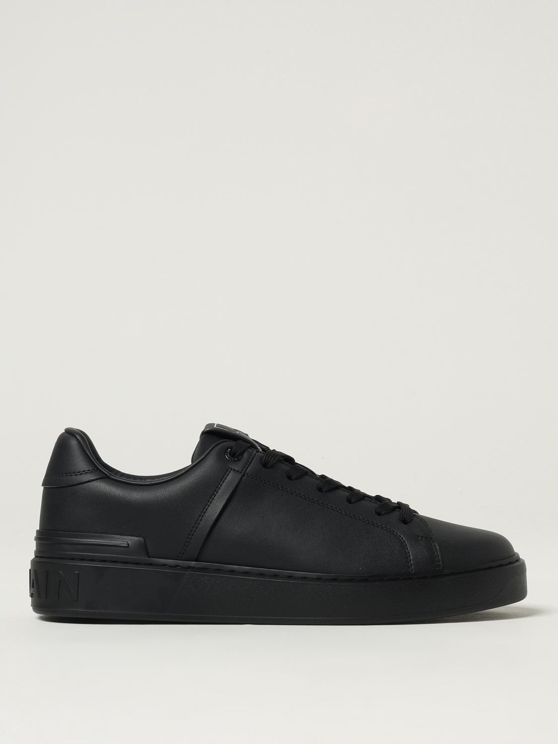 Balmain Black Low Top Sneakers With Logo In Leather In Black