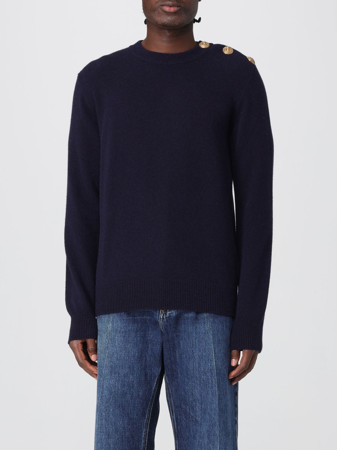 Balmain Sweater  Men Color Navy In Blue