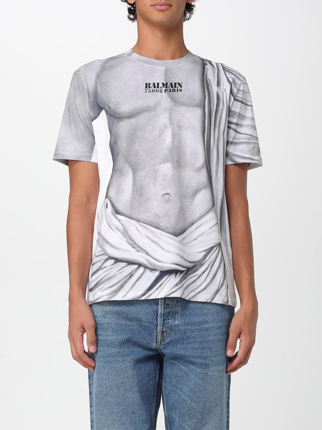 Balmain Statue Print T-shirt In Gray