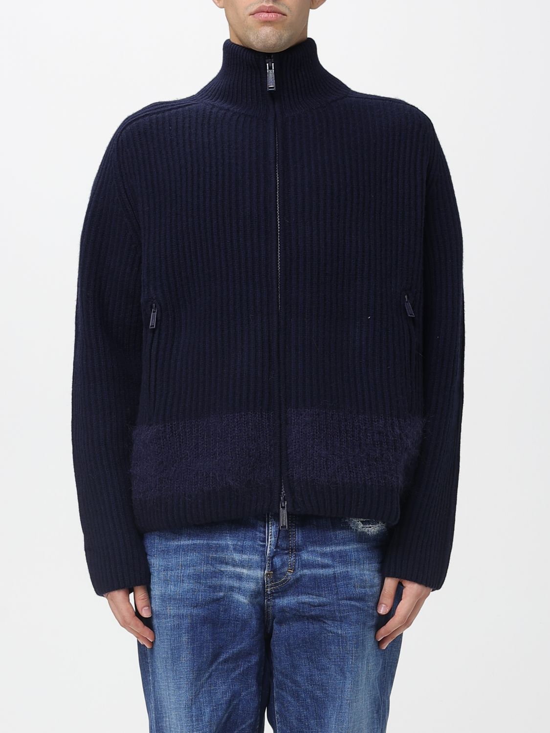 Dsquared2 Carded Wool Insert Cardigan Sweaters And Cardigans Blue In Blue