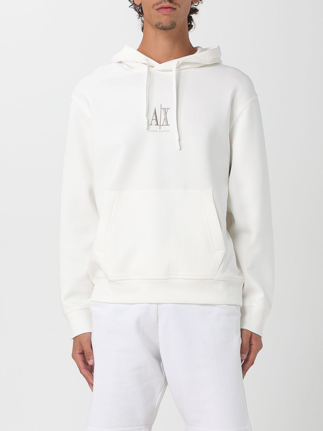 Armani Exchange Sweat Ample Brodé À Capuche In White
