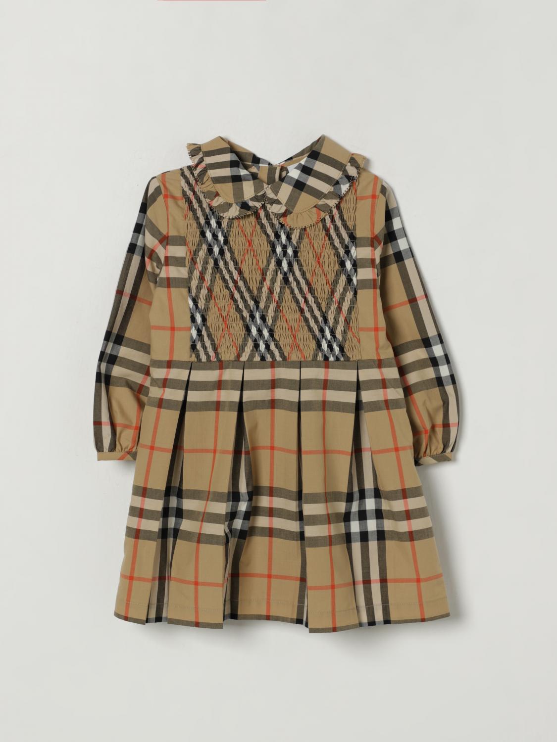 Burberry Girl's Ida Smocked Cotton Check Dress In Gold