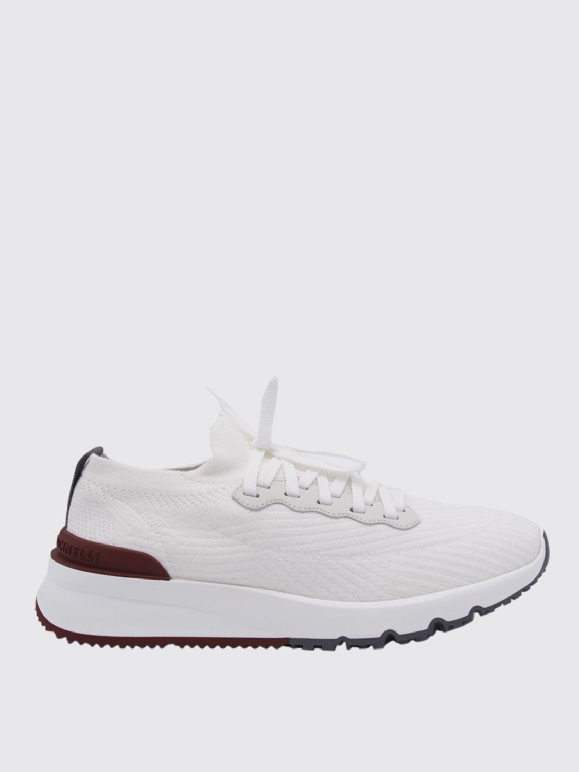 Brunello Cucinelli Cotton Knit And Semi-polished Calfskin Runner Sneakers Shoes In Neutral
