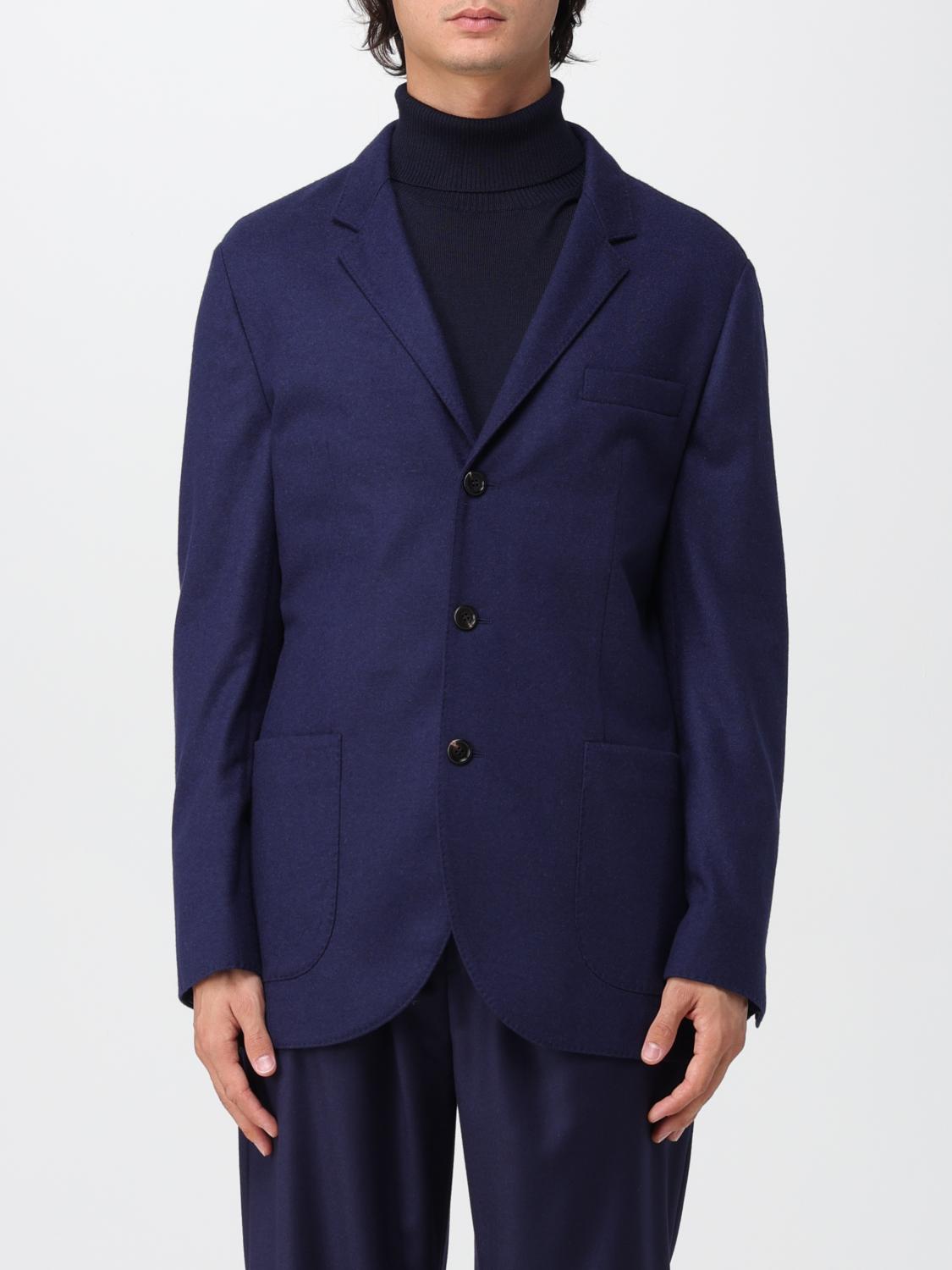 Brunello Cucinelli Wool Jacket With Notch Lapel And Front Pockets In Blue