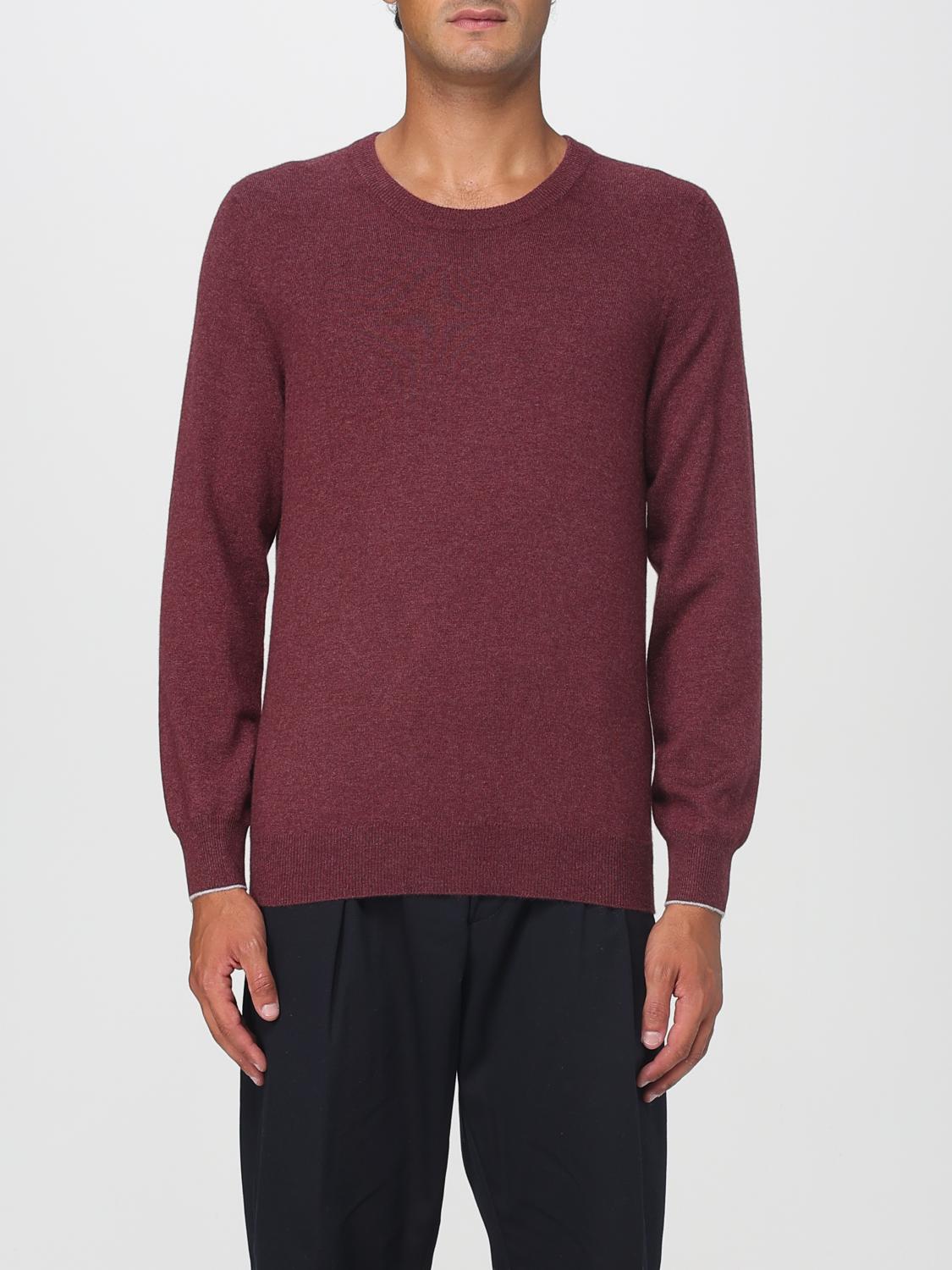 Brunello Cucinelli Cashmere Crew-neck Sweater Ribbed Profiles In Burgundy