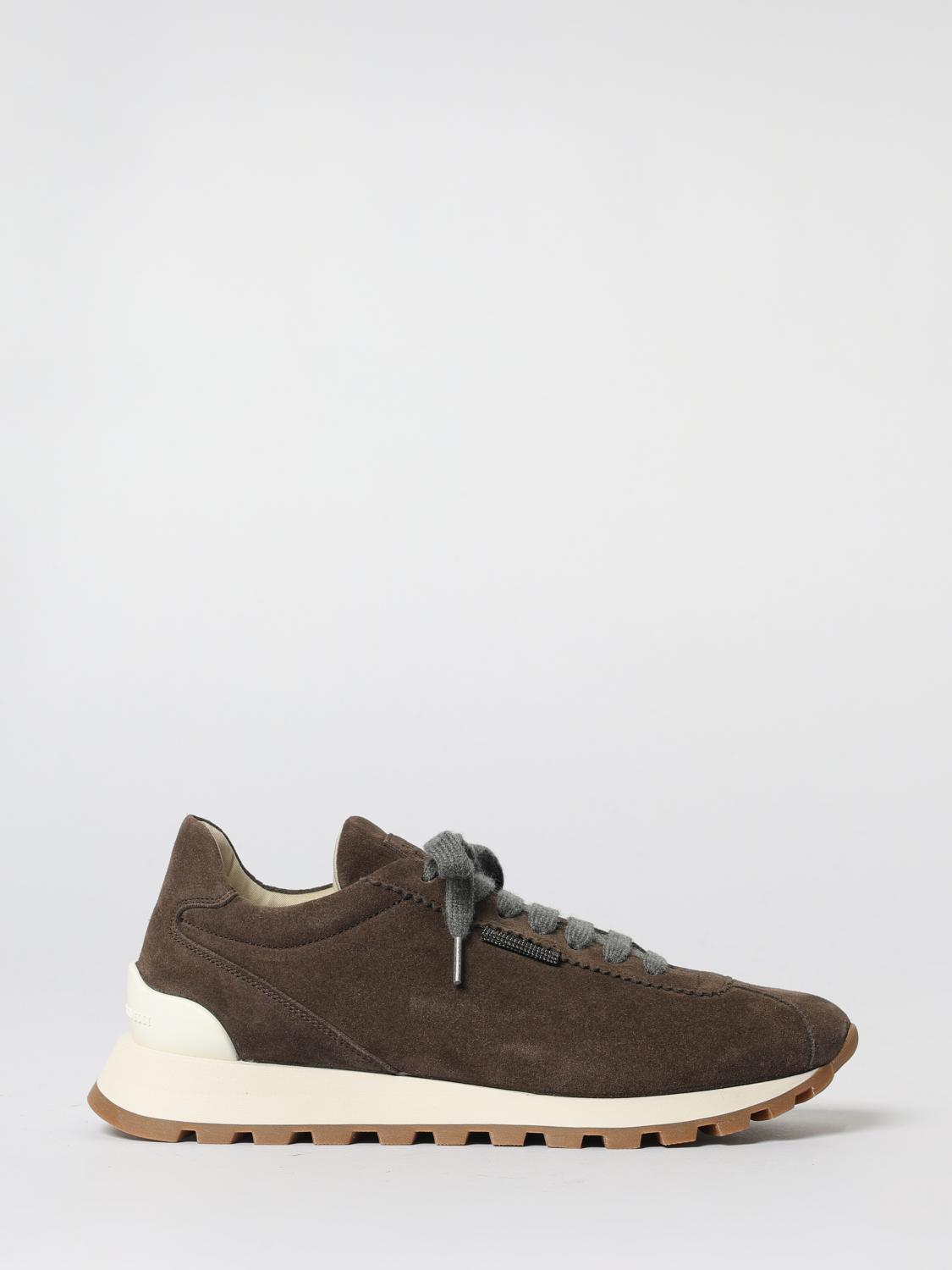 Brunello Cucinelli Slip-on Sneakers With Rubber Sole And Suede Finish In Brown