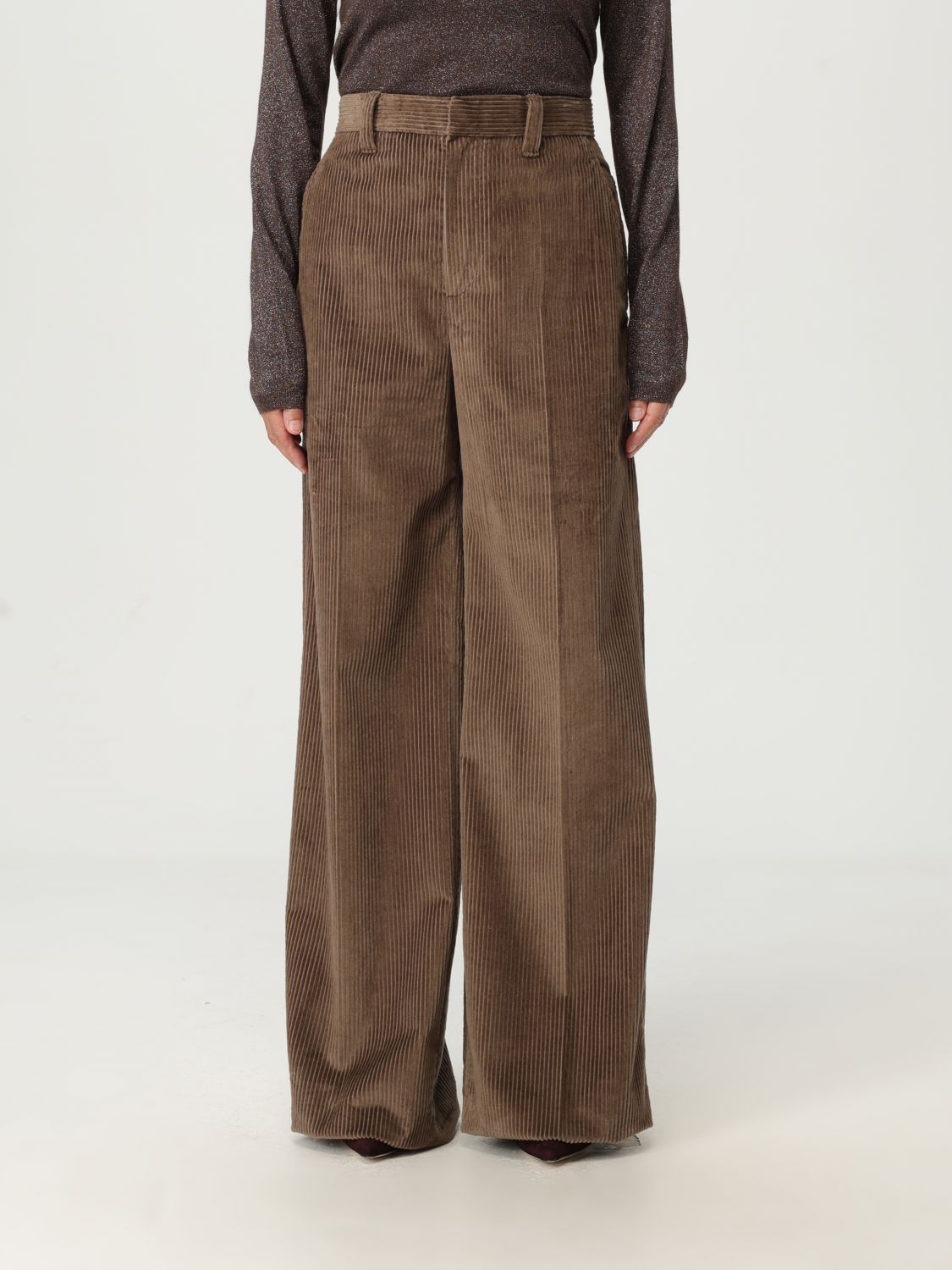 Brunello Cucinelli Women Fluid Corduroy Sartorial Track Trousers With Jewellery In Brown
