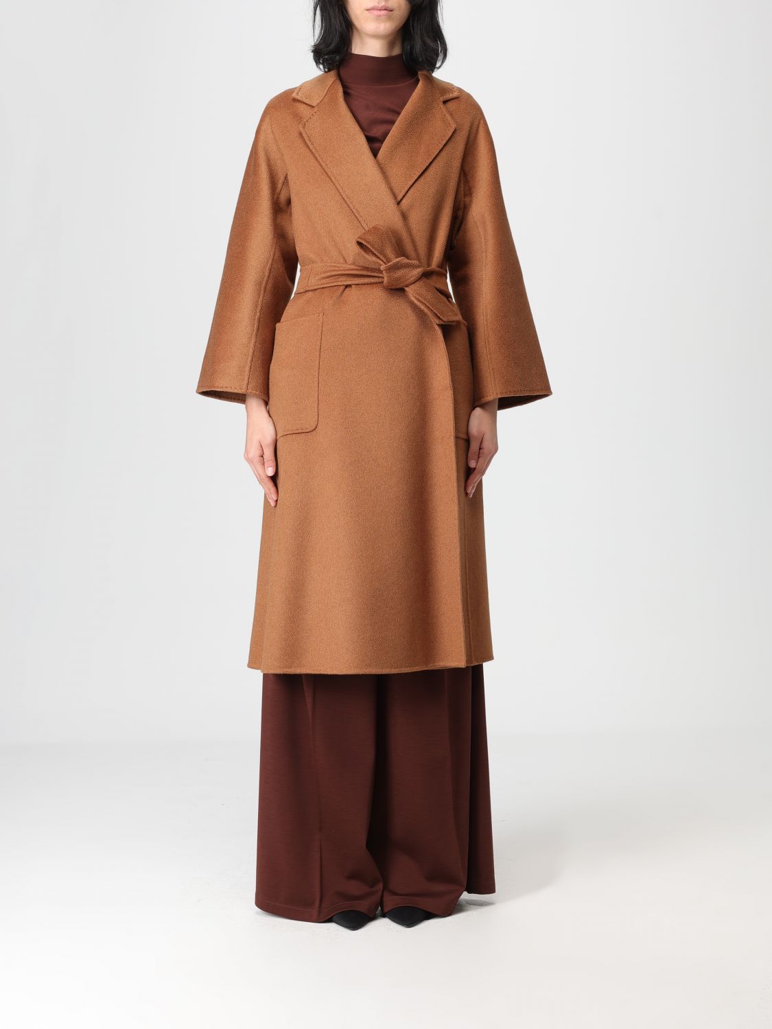 Max Mara Coat Woman Color Leather In Brown