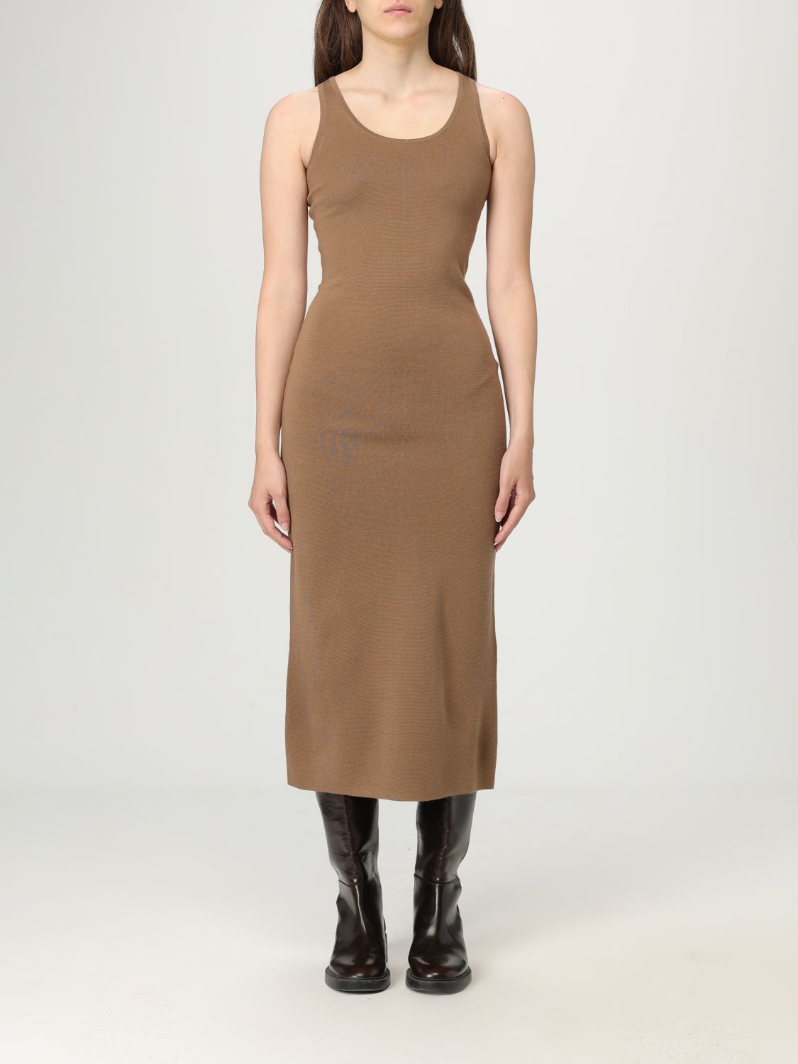 Max Mara Brown Halter Midi Dress In Brown