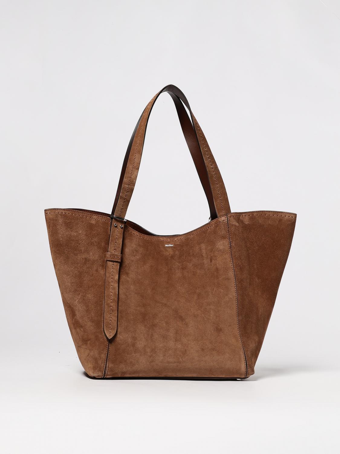 Max Mara Large Suede Tote Bag In Brown