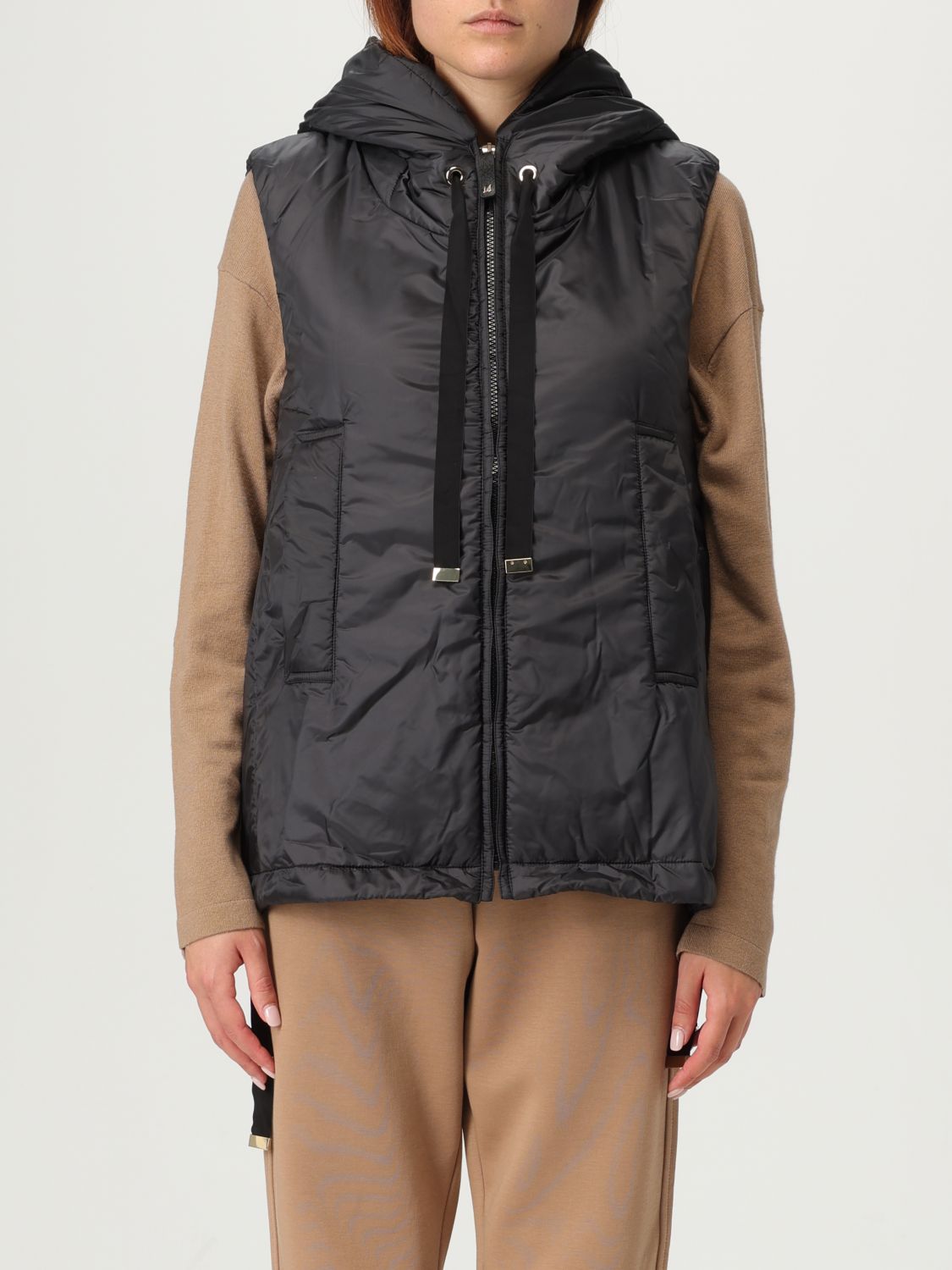 Max Mara The Cube Padded Gilet With Hood Coats Black In Black