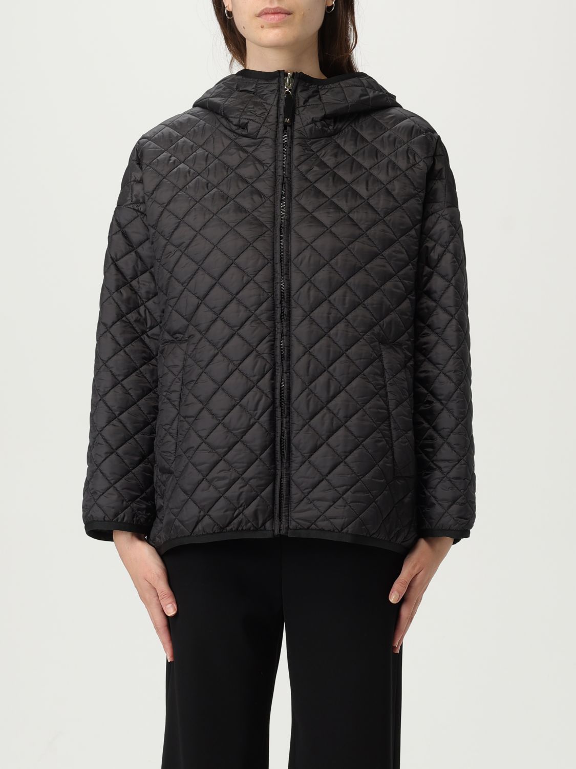 Max Mara The Cube Leo Quilted Short Hooded Jacket Coats Black In Black