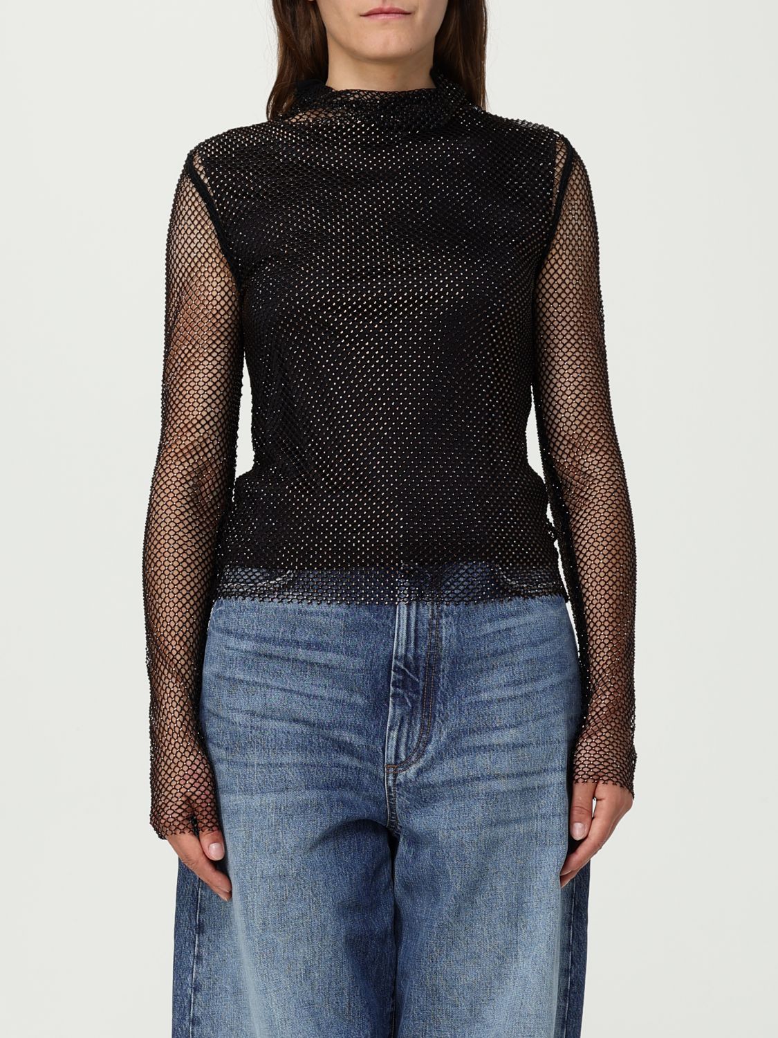 Sportmax Valdai Embellished Fishnet Crop Top