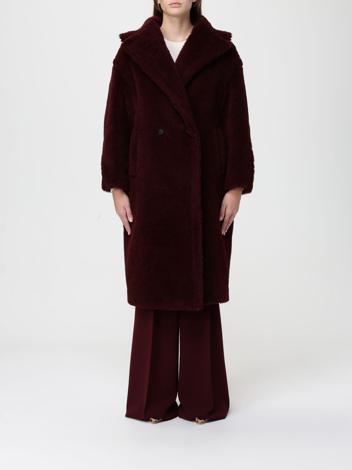 Max Mara Cherry Tedgirl Teddy Bear Icon Coat Coat In Burgundy