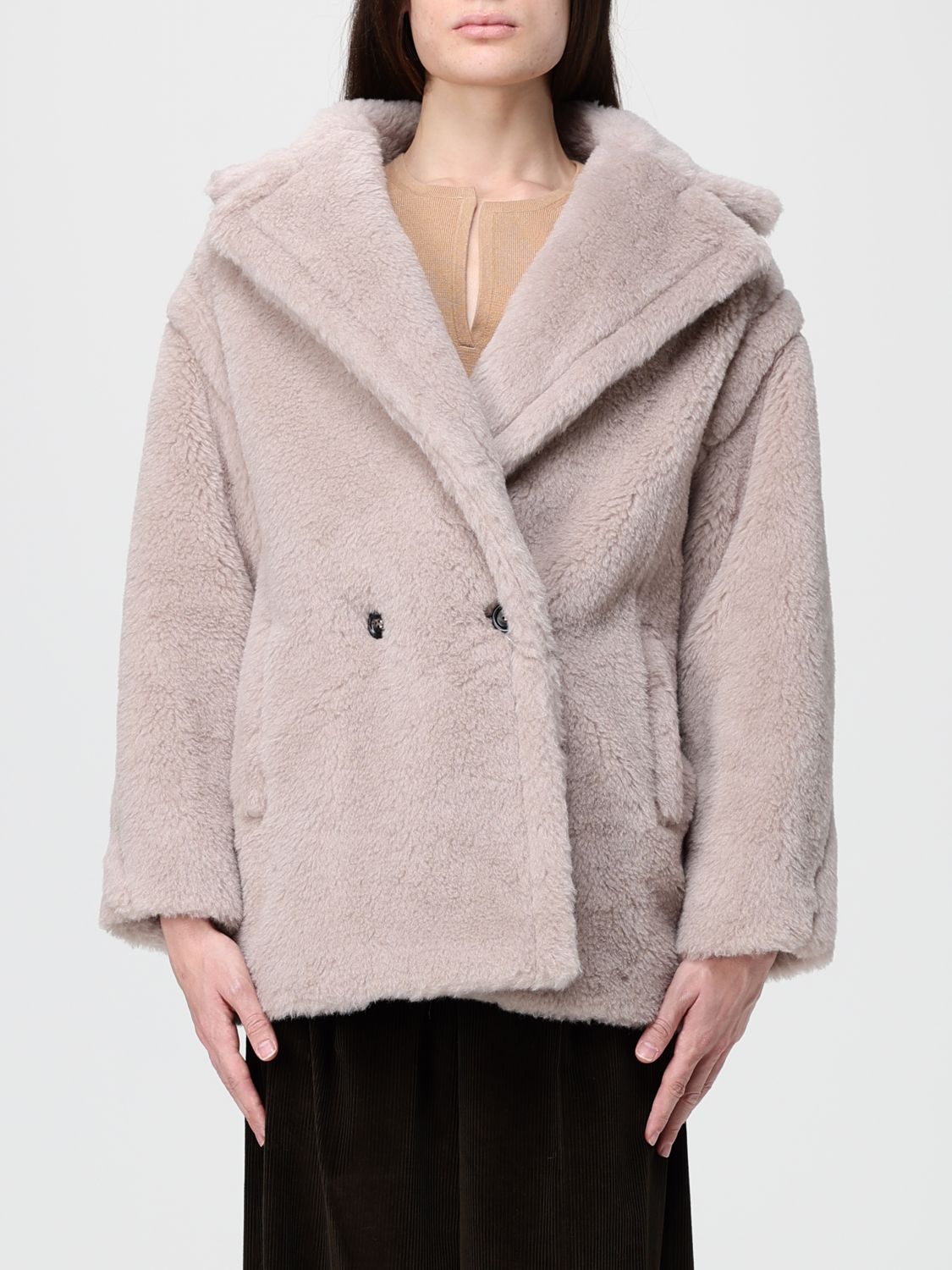 Max Mara Fur Coat Woman Color Beige In Neutral