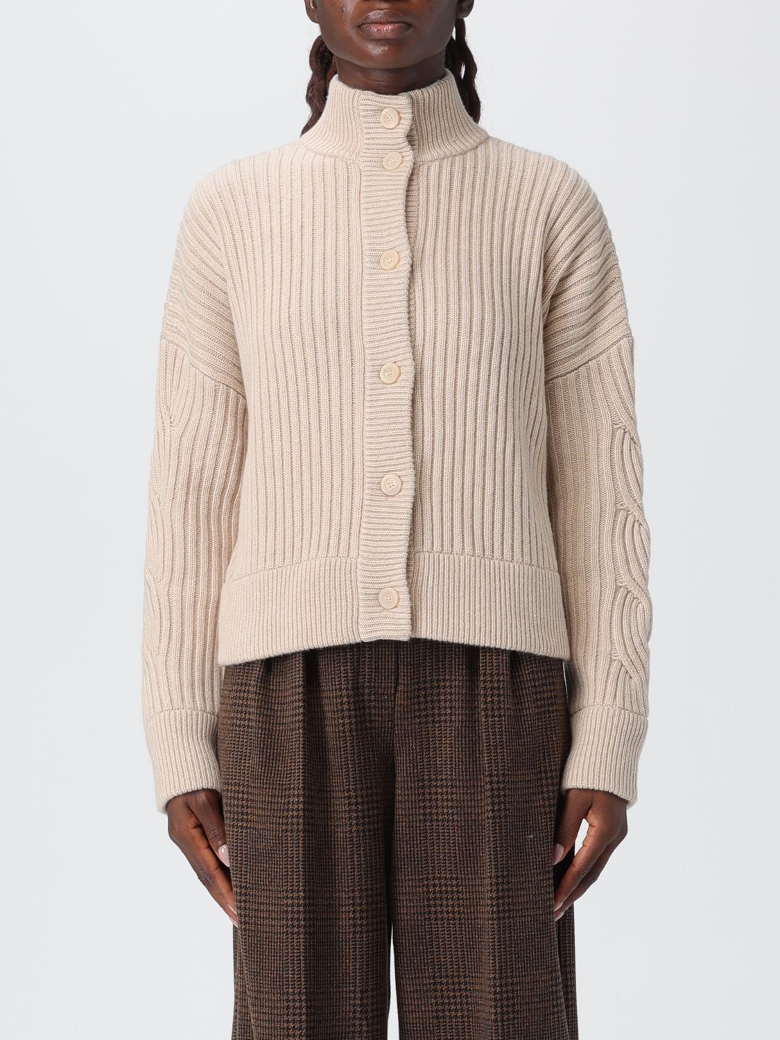 Max Mara Afelio Ribbed And Cable-knit Wool And Cashmere-blend Cardigan In Brown