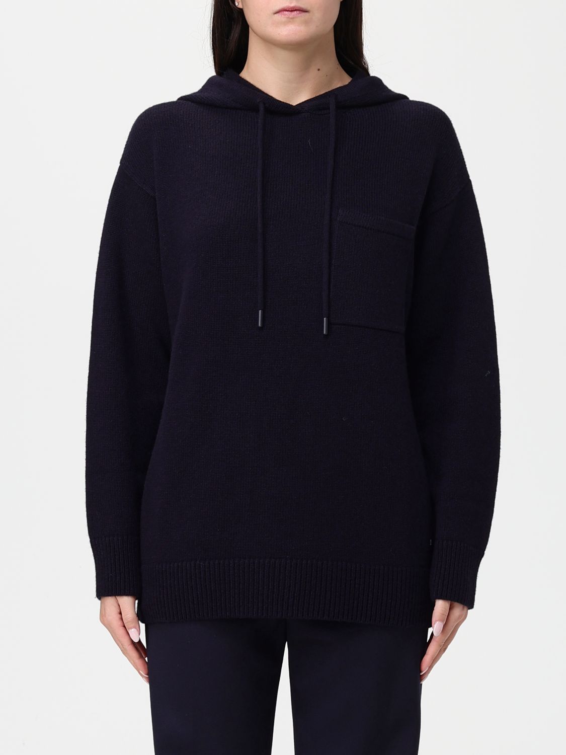 Max Mara Wool And Cashmere Hooded Sweater Knitwear Blue In Blue