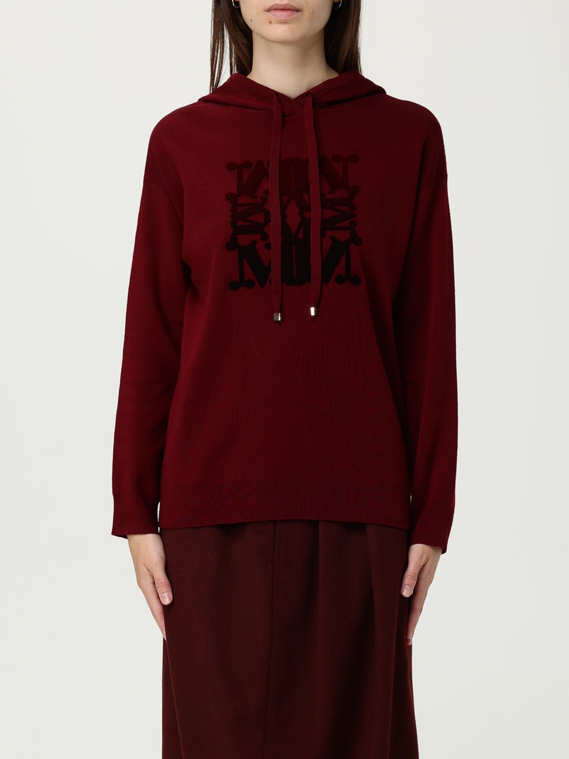Max Mara Logo-detail Hooded Sweater In Burgundy