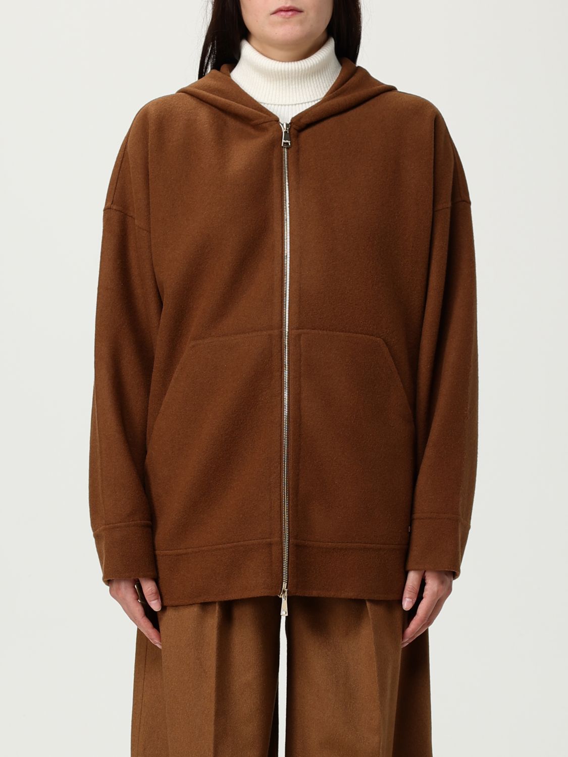 Max Mara Sweatshirt Woman Color Leather In Brown