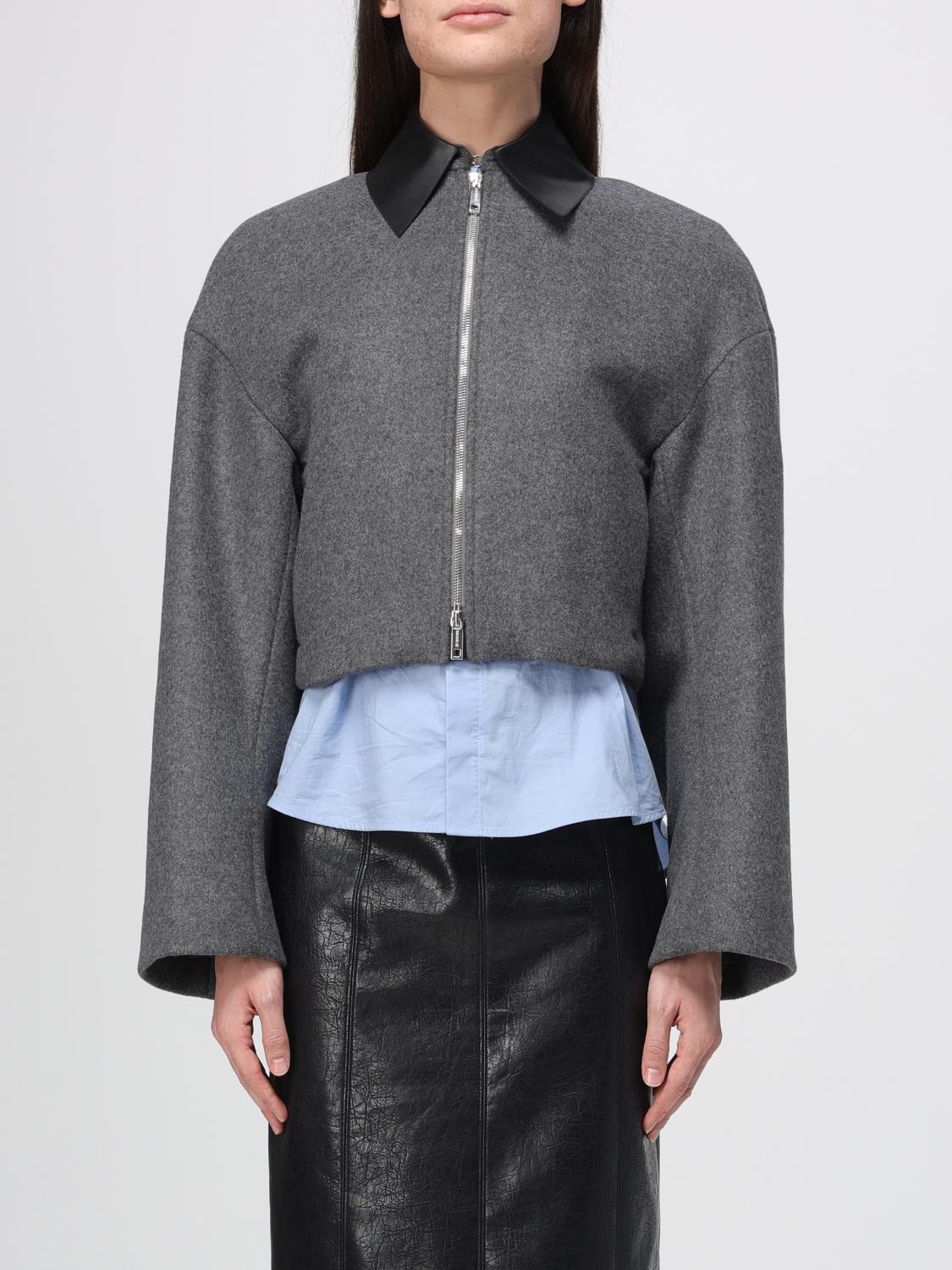 Sportmax Cropped Virgin Wool Jacket With Contrast Collar In Gray