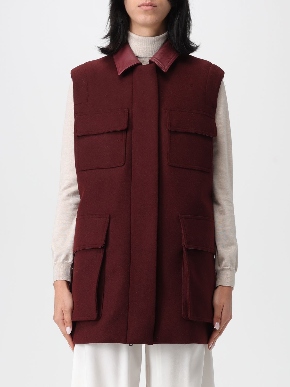 Max Mara Red Wool Alpaca Coat In Burgundy