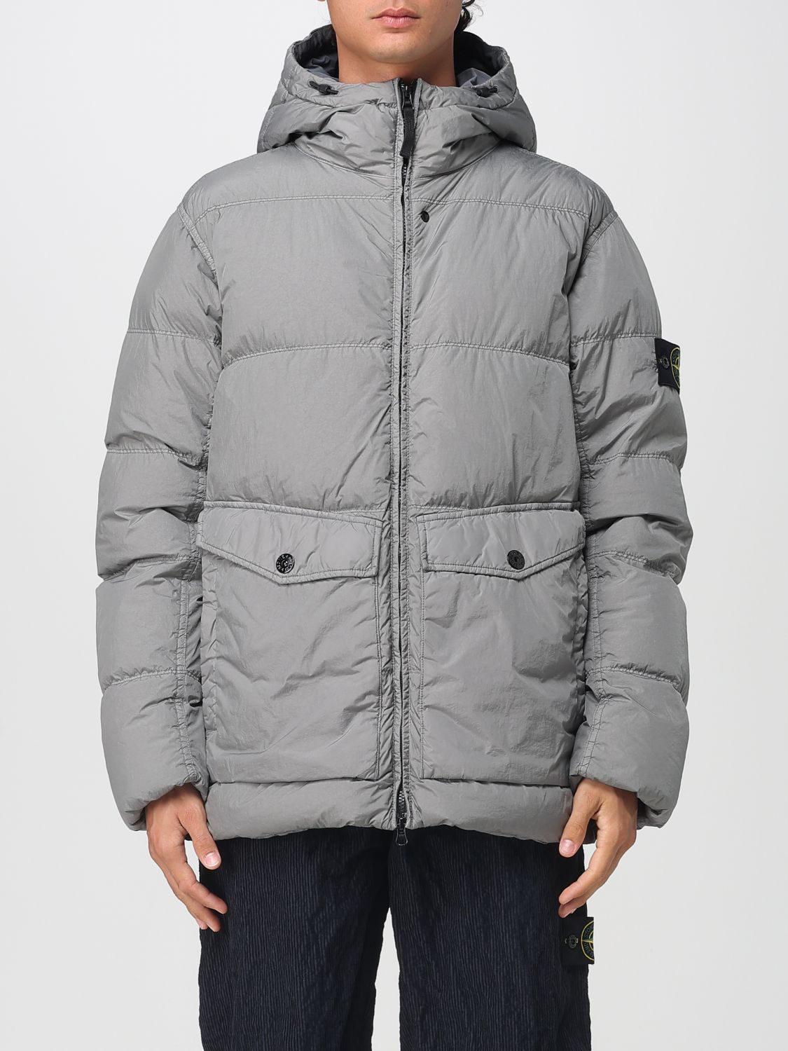 Stone Island Gray 4100011 Hooded Nylon Down Jacket In Gray