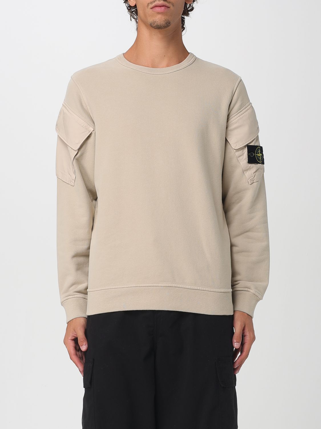 Stone Island Pocket-detail Cotton Sweatshirt In Neutral