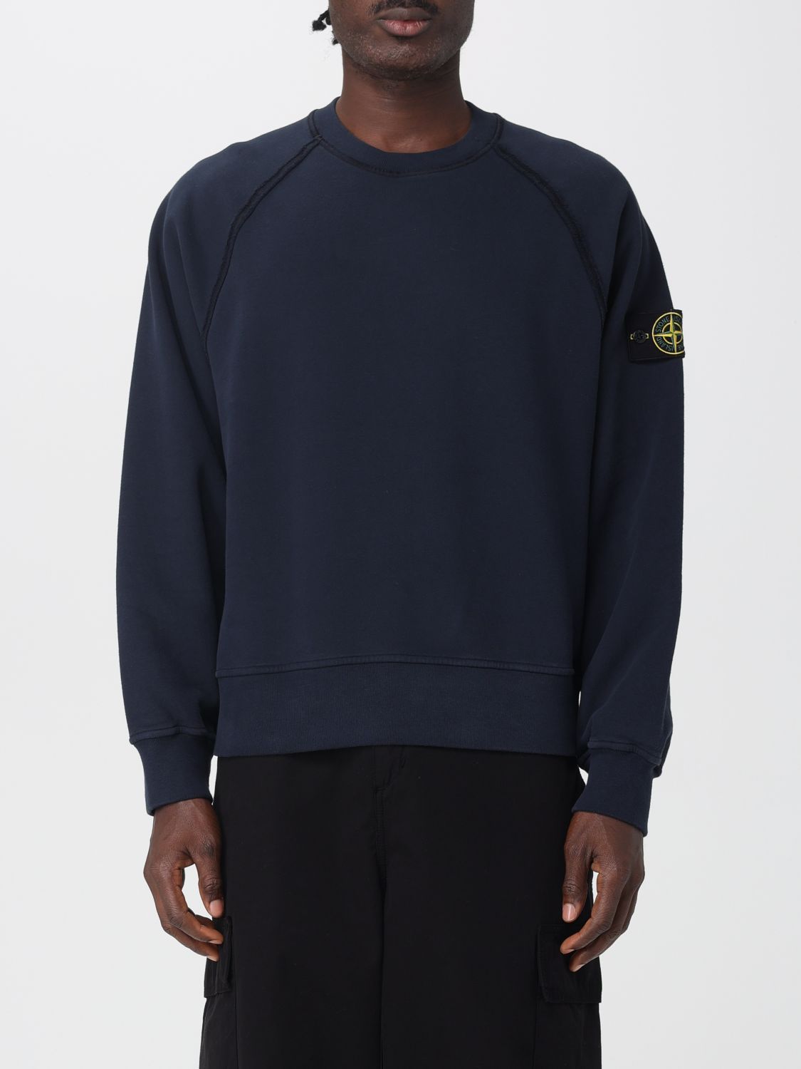 Stone Island Crew Neck Sweatshirt In Organic Brushed Cotton In Blue