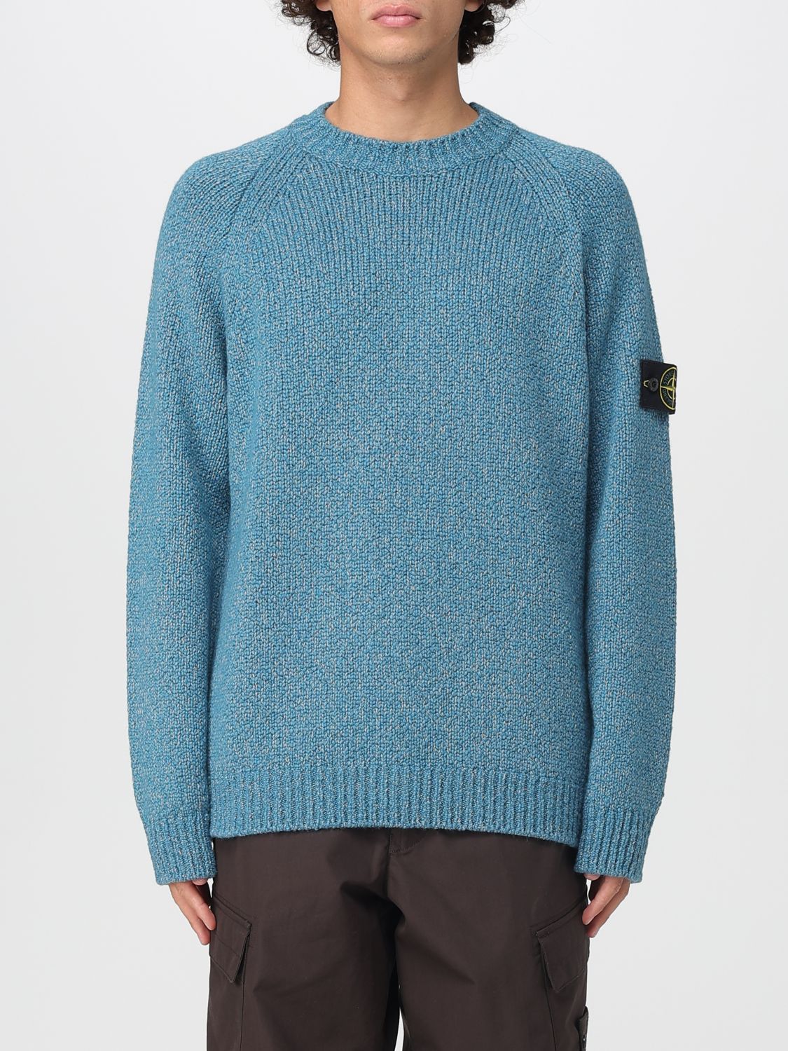 Stone Island Mouliné Wool Sweater Knitwear Blue In Blue