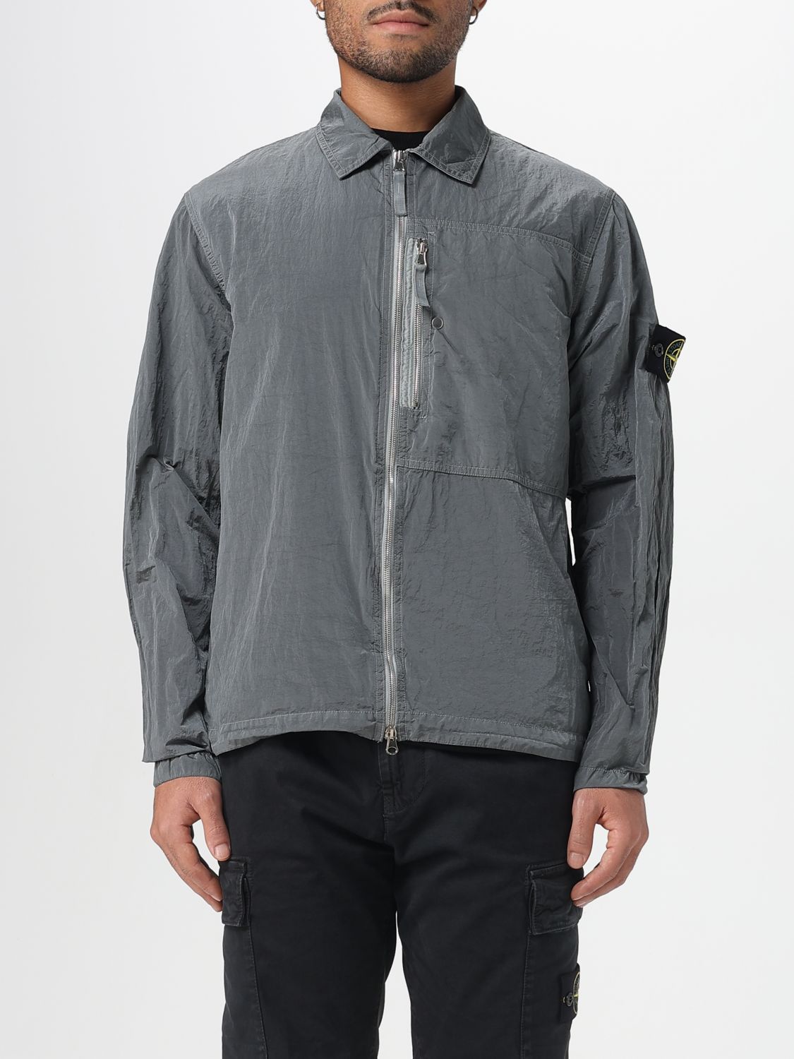 Stone Island Blue Nylon Metal Econyl Overshirt In Gray