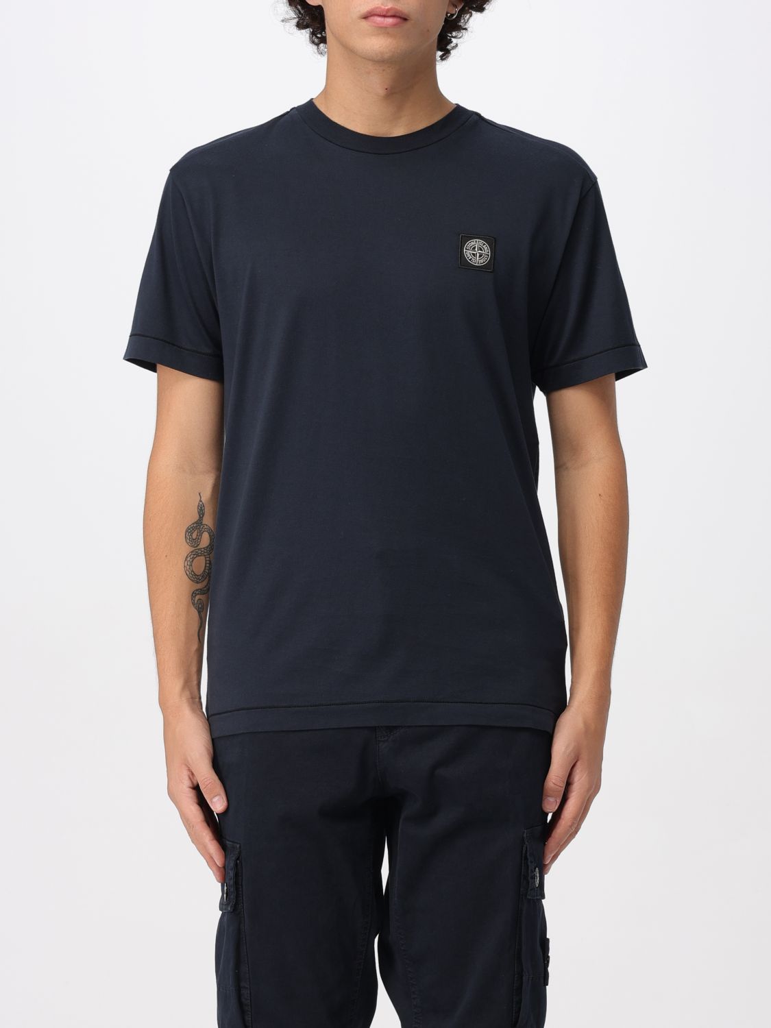 Stone Island Classic Small Logo Tee In Blue
