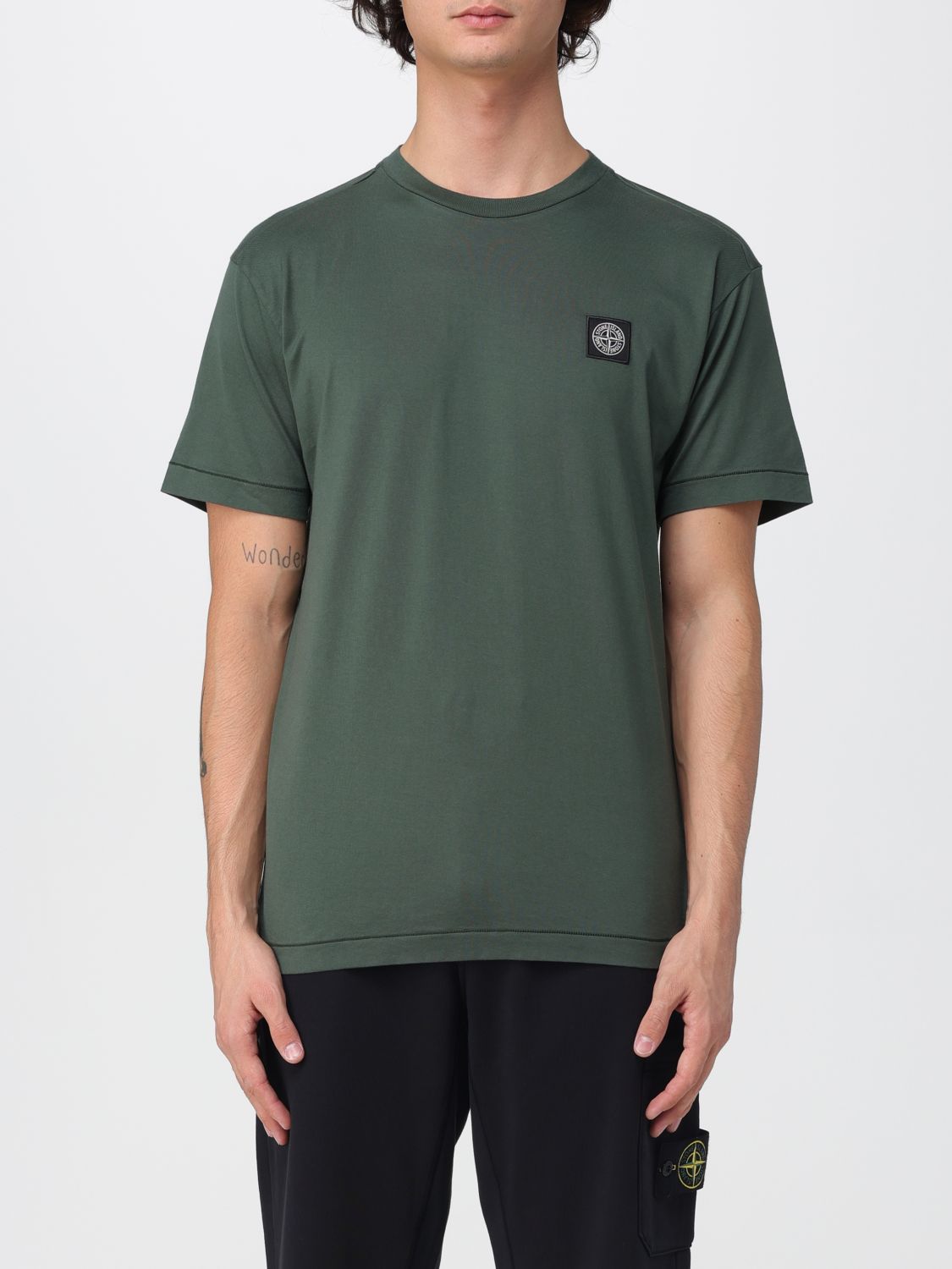 Stone Island Slim Fit Cotton T-shirt With Crew Neckline In Green